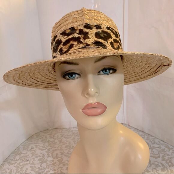 Jennifer Moore Straw Hat w/ Animal Print Hatband OSFA made in Italy Gorgeous - Picture 1 of 6